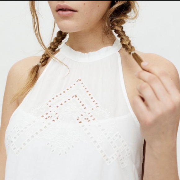 Urban Outfitters XS White Summer Mini Dress Tie Neck Boho Halter - Picture 2 of 10